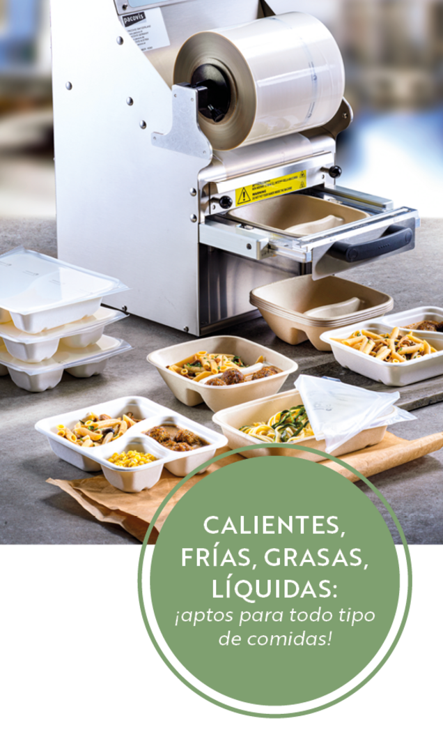 Selladora con bandejas sellables para menús - apta para productos calientes, fríos, grasos y líquidos Selladora con bandejas sellables para menús - apta para productos calientes, fríos, grasos y líquidos